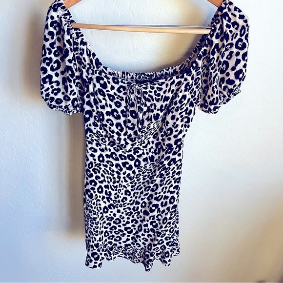 Sanctuary fresh breeze leopard print puff sleeve mini dress smocked size 6 - Picture 2 of 8